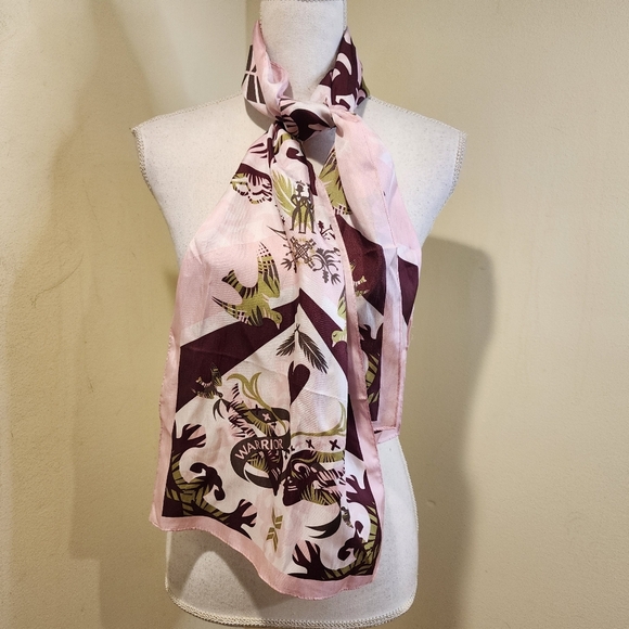 Floral Pink and Brown Women' Silky Warrior Cancer Scarf Wrap - Picture 4 of 6